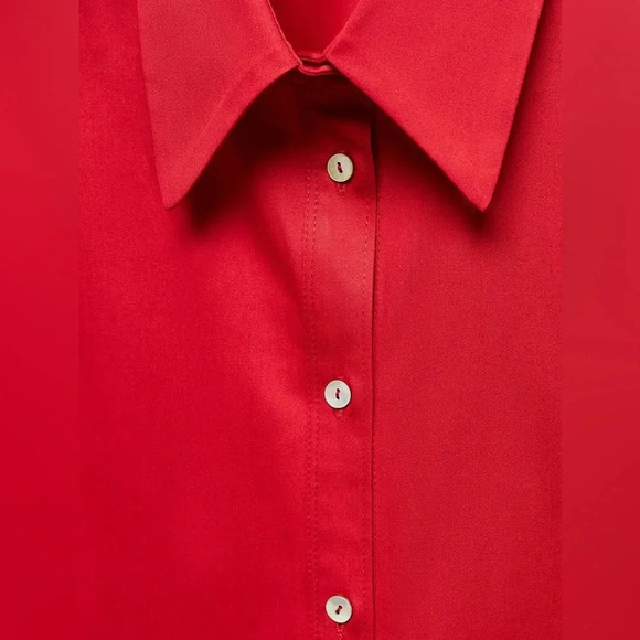 Mango Red Cotton Oversized Dress Shirt NWT - Picture 5 of 11